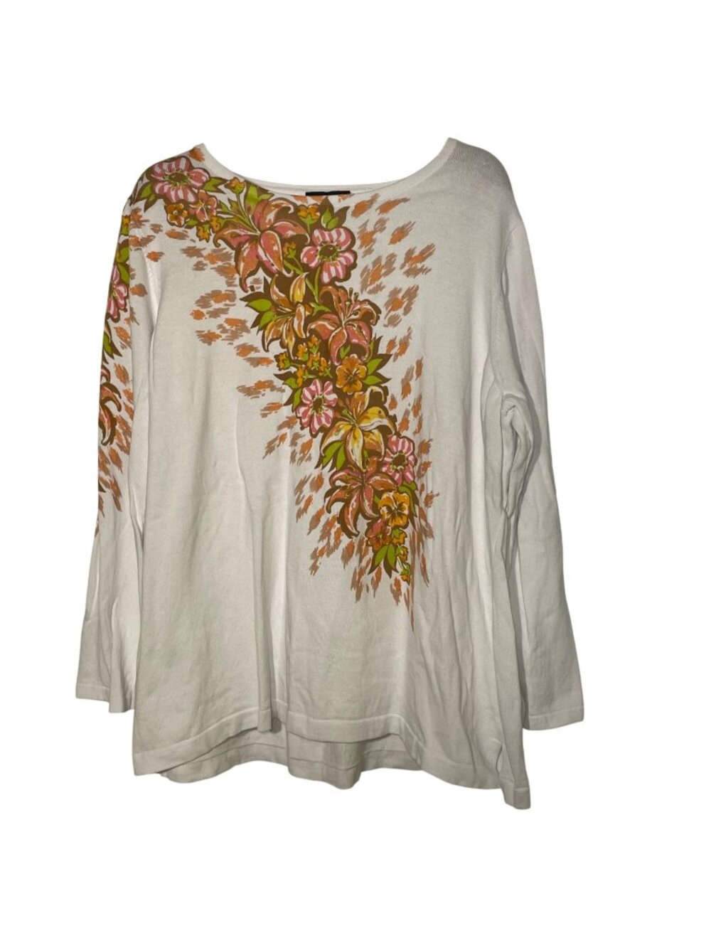 Bob Mackie Floral Cotton Sweater Sz 2X Lily Spring Pastel Colorful